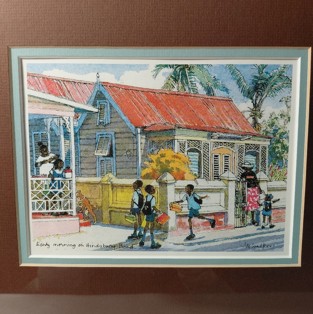 Framed Jill Walker Barbados "Early Morning On Hindsbury Road" Print